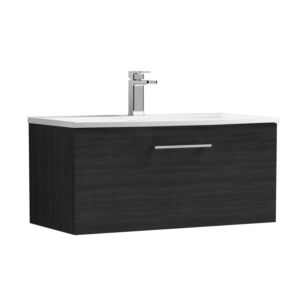 Nuie Arno 800mm Wall Hung 1 Drawer Vanity & Basin 4 Contemporary Charcoal Black 389x810x440mm - JJ Building Materials