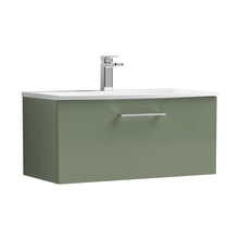 Nuie Arno 800mm Wall Hung 1 Drawer Vanity & Basin 4 Contemporary Satin Green MFC Painted Matt 389x810x440mm - JJ Building Materials