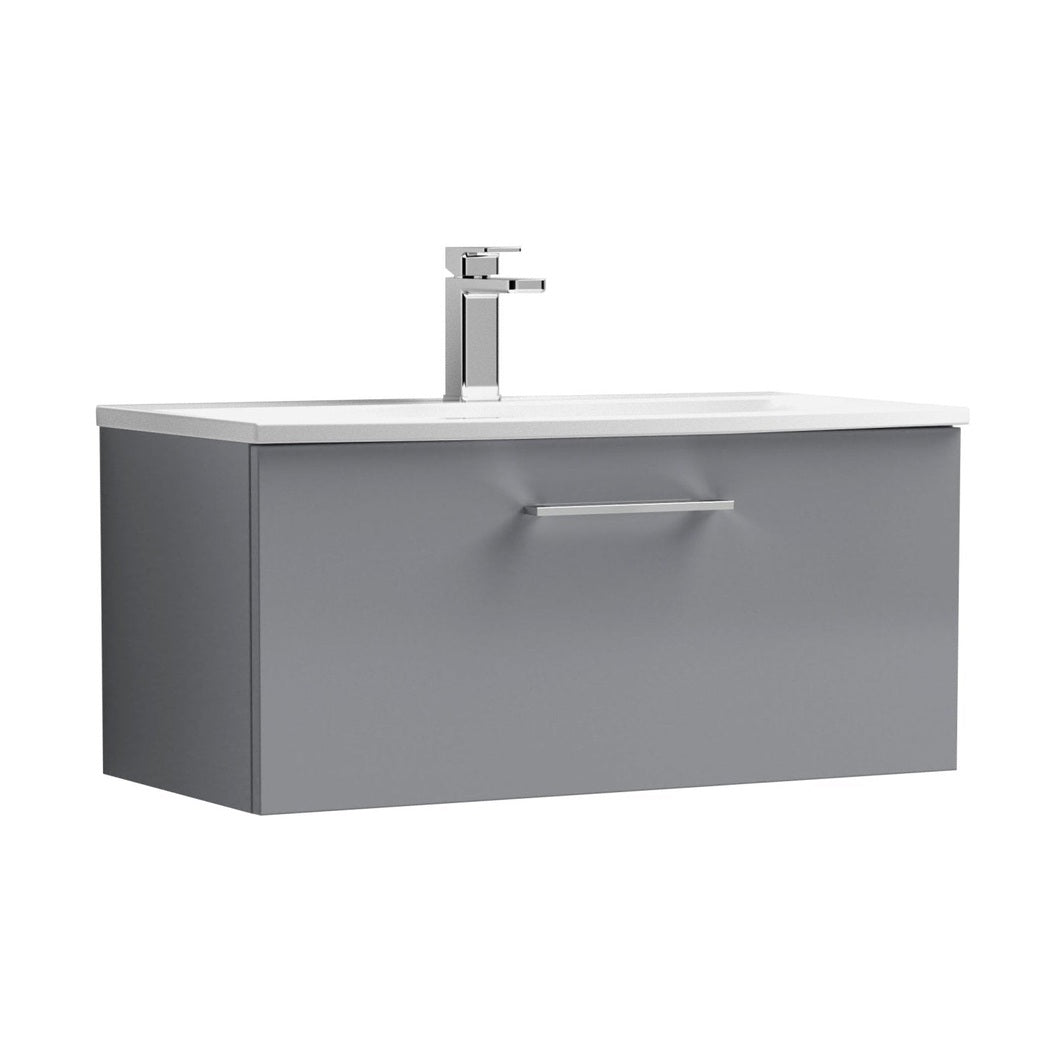 Nuie Arno 800mm Wall Hung 1 Drawer Vanity & Basin 4 Contemporary Satin Grey 389x810x440mm - JJ Building Materials