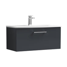 Nuie Arno 800mm Wall Hung 1 Drawer Vanity & Basin 4 Contemporary Soft Black MFC Painted Matt 389x810x440mm - JJ Building Materials
