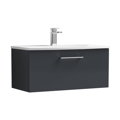 Nuie Arno 800mm Wall Hung 1 Drawer Vanity & Basin 4 Contemporary Soft Black MFC Painted Matt 389x810x440mm - JJ Building Materials