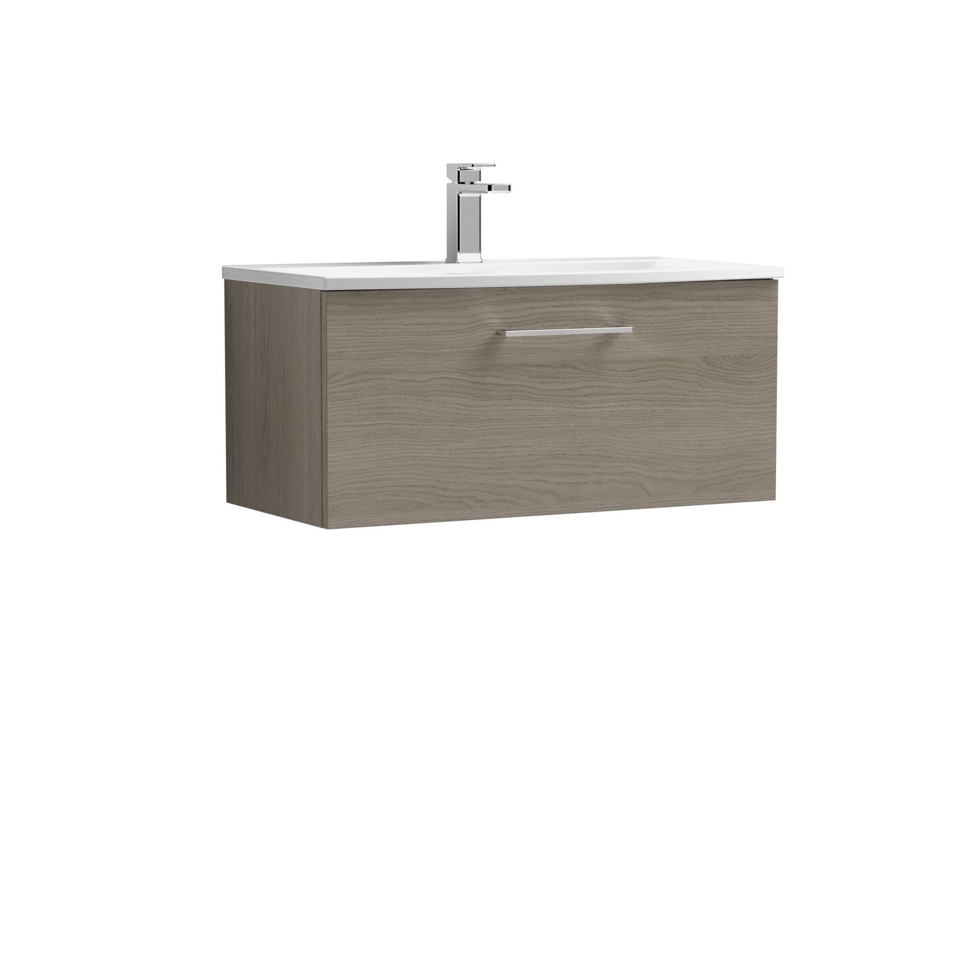 Nuie Arno 800mm Wall Hung 1 Drawer Vanity & Basin 4 Contemporary Solace Oak MFC Textured Woodgrain 389x810x440mm - JJ Building Materials