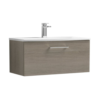 Nuie Arno 800mm Wall Hung 1 Drawer Vanity & Basin 4 Contemporary Solace Oak MFC Textured Woodgrain 389x810x440mm - JJ Building Materials