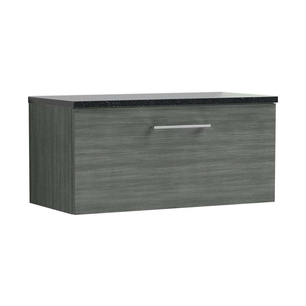 Nuie Arno 800mm Wall Hung 1 Drawer Vanity & Laminate Top Contemporary Anthracite Woodgrain MFC Textured Woodgrain 381x805x390mm - ARN525LSB - JJ Building Materials