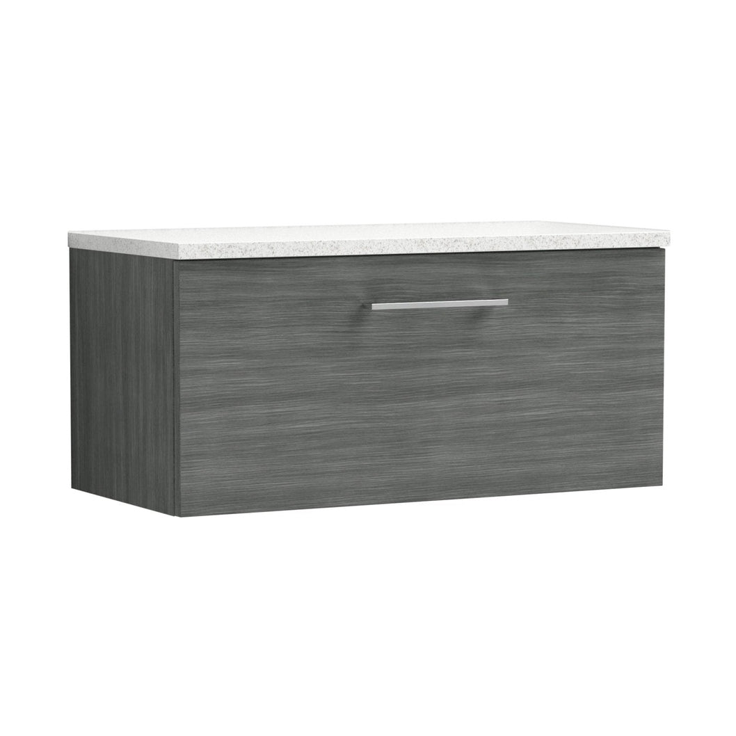 Nuie Arno 800mm Wall Hung 1 Drawer Vanity & Laminate Top Contemporary Anthracite Woodgrain MFC Textured Woodgrain 381x805x390mm - ARN525LSW - JJ Building Materials