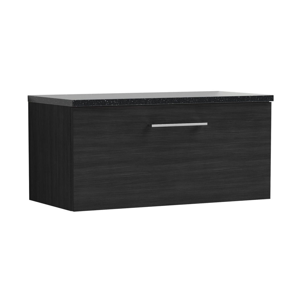 Nuie Arno 800mm Wall Hung 1 Drawer Vanity & Laminate Top Contemporary Charcoal Black MFC Textured Woodgrain 381x805x390mm - ARN625LSB - JJ Building Materials