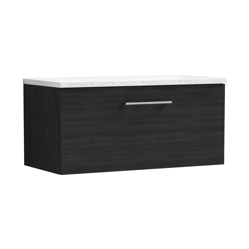 Nuie Arno 800mm Wall Hung 1 Drawer Vanity & Laminate Top Contemporary Charcoal Black MFC Textured Woodgrain 381x805x390mm - ARN625LSW - JJ Building Materials