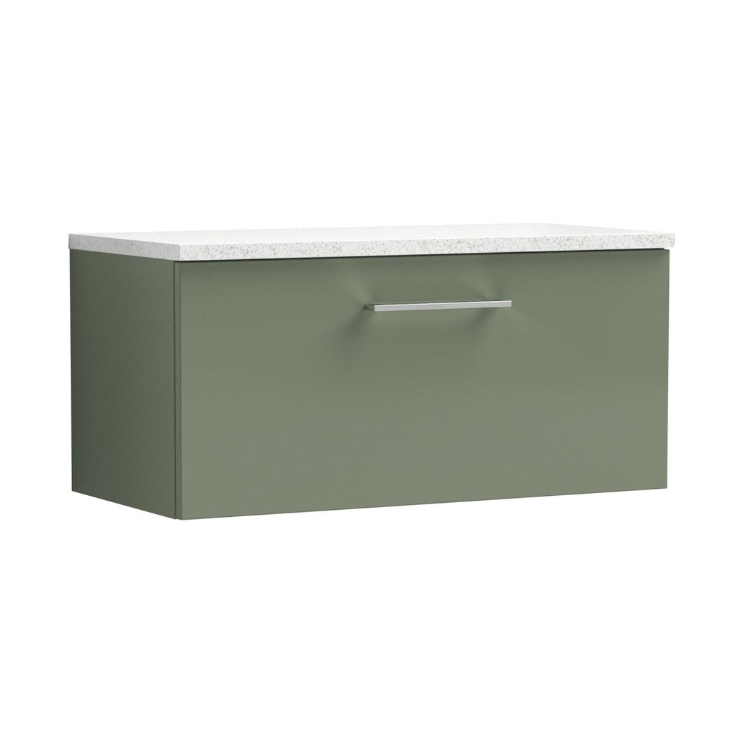 Nuie Arno 800mm Wall Hung 1 Drawer Vanity & Laminate Top Contemporary Satin Green MFC Painted Matt 381x805x390mm - ARN825LSW - JJ Building Materials