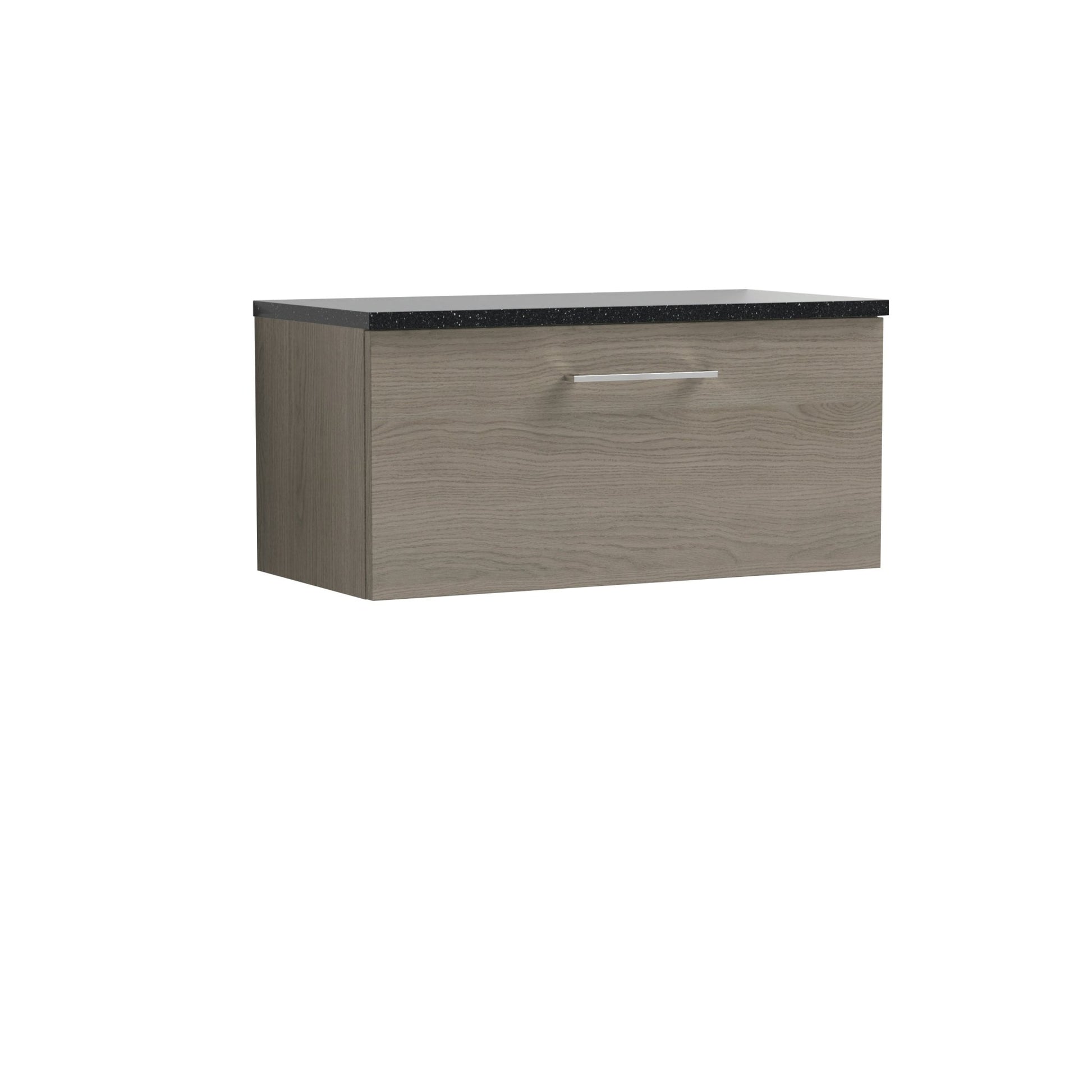 Nuie Arno 800mm Wall Hung 1 Drawer Vanity & Laminate Top Contemporary Solace Oak MFC Textured Woodgrain 381x805x390mm - ARN2525LSB - JJ Building Materials