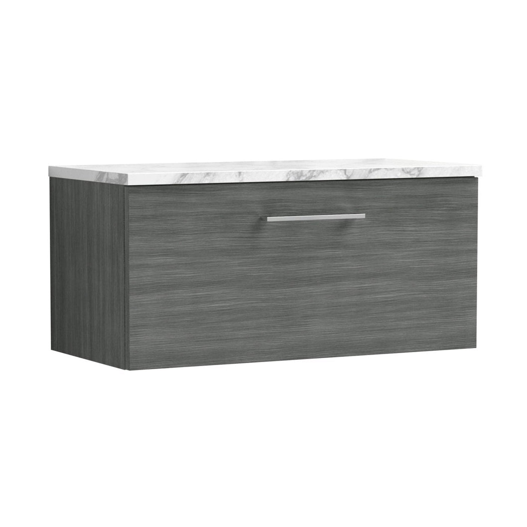 Nuie Arno 800mm Wall Hung 1-drawer Vanity & Laminate Worktop Contemporary Anthracite Woodgrain MFC Textured Woodgrain 381x805x390mm - JJ Building Materials