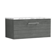 Nuie Arno 800mm Wall Hung 1-drawer Vanity & Laminate Worktop Contemporary Anthracite Woodgrain MFC Textured Woodgrain 381x805x390mm - JJ Building Materials