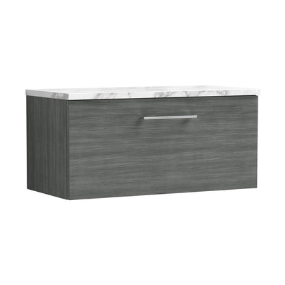 Nuie Arno 800mm Wall Hung 1-drawer Vanity & Laminate Worktop Contemporary Anthracite Woodgrain MFC Textured Woodgrain 381x805x390mm - JJ Building Materials