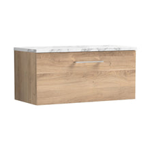 Nuie Arno 800mm Wall Hung 1-drawer Vanity & Laminate Worktop Contemporary Bleached Oak MFC Textured Woodgrain 381x805x390mm - ARN3025LCM - JJ Building Materials
