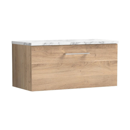 Nuie Arno 800mm Wall Hung 1-drawer Vanity & Laminate Worktop Contemporary Bleached Oak MFC Textured Woodgrain 381x805x390mm - ARN3025LCM - JJ Building Materials