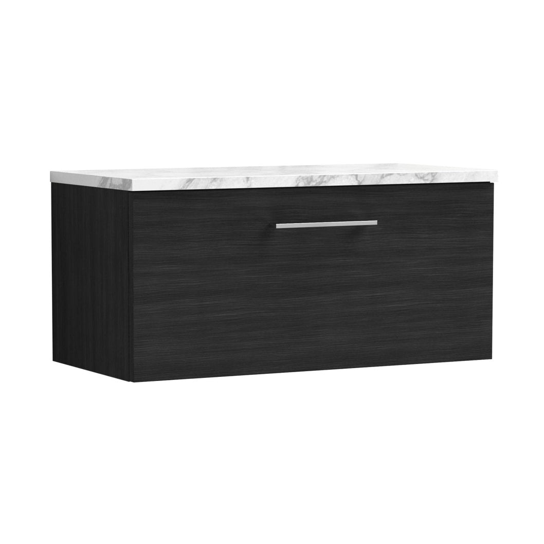 Nuie Arno 800mm Wall Hung 1-drawer Vanity & Laminate Worktop Contemporary Charcoal Black MFC Textured Woodgrain 381x805x390mm - JJ Building Materials
