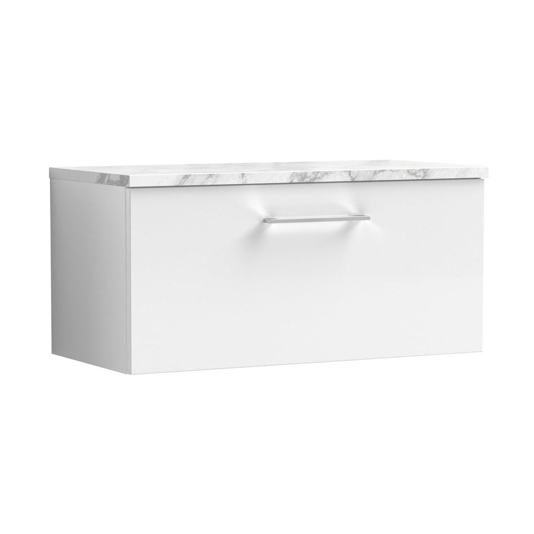 Nuie Arno 800mm Wall Hung 1-drawer Vanity & Laminate Worktop Contemporary Gloss White MFC Painted Gloss 381x805x390mm - JJ Building Materials