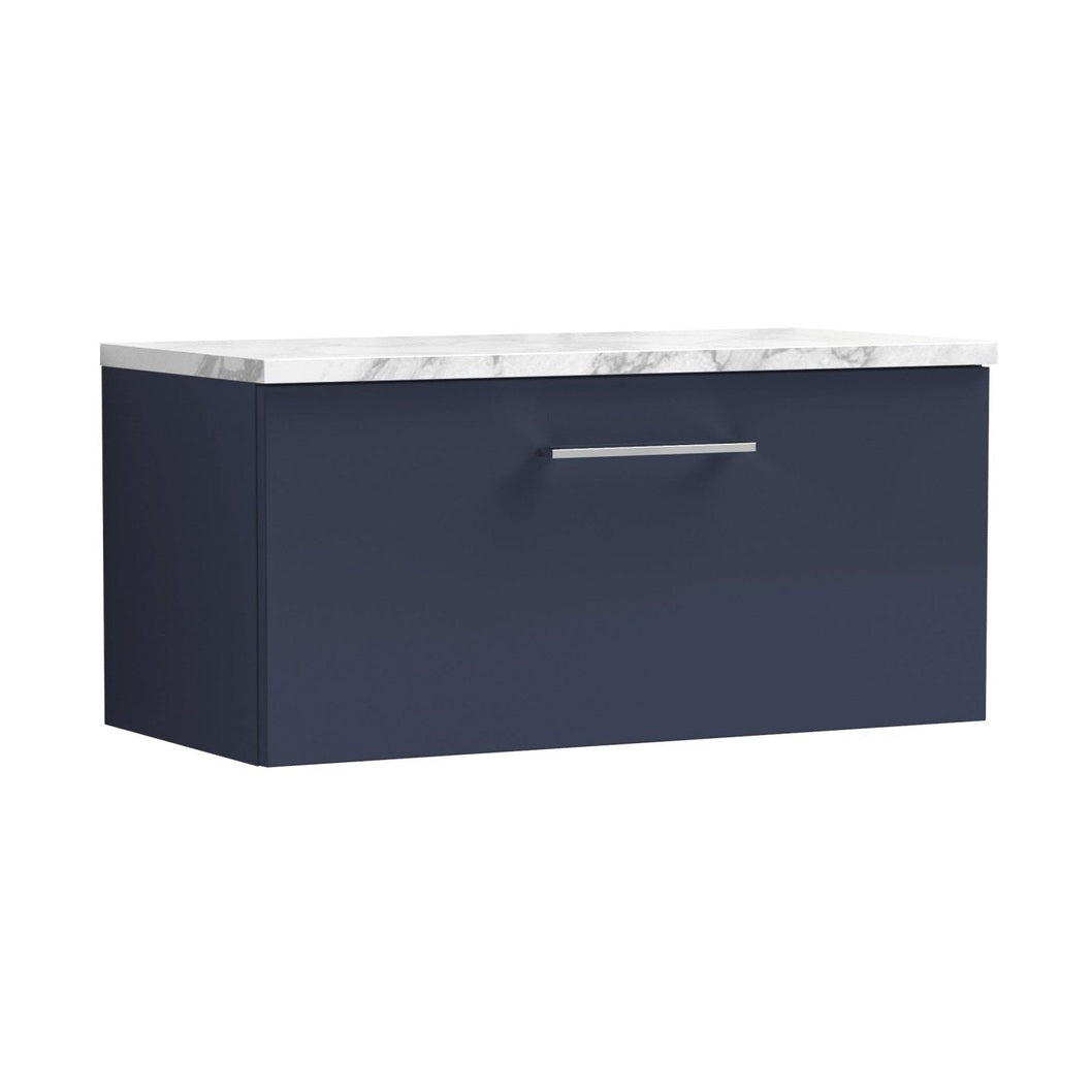 Nuie Arno 800mm Wall Hung 1-drawer Vanity & Laminate Worktop Contemporary Midnight Blue MFC Painted Matt 381x805x390mm - ARN2925LCM - JJ Building Materials