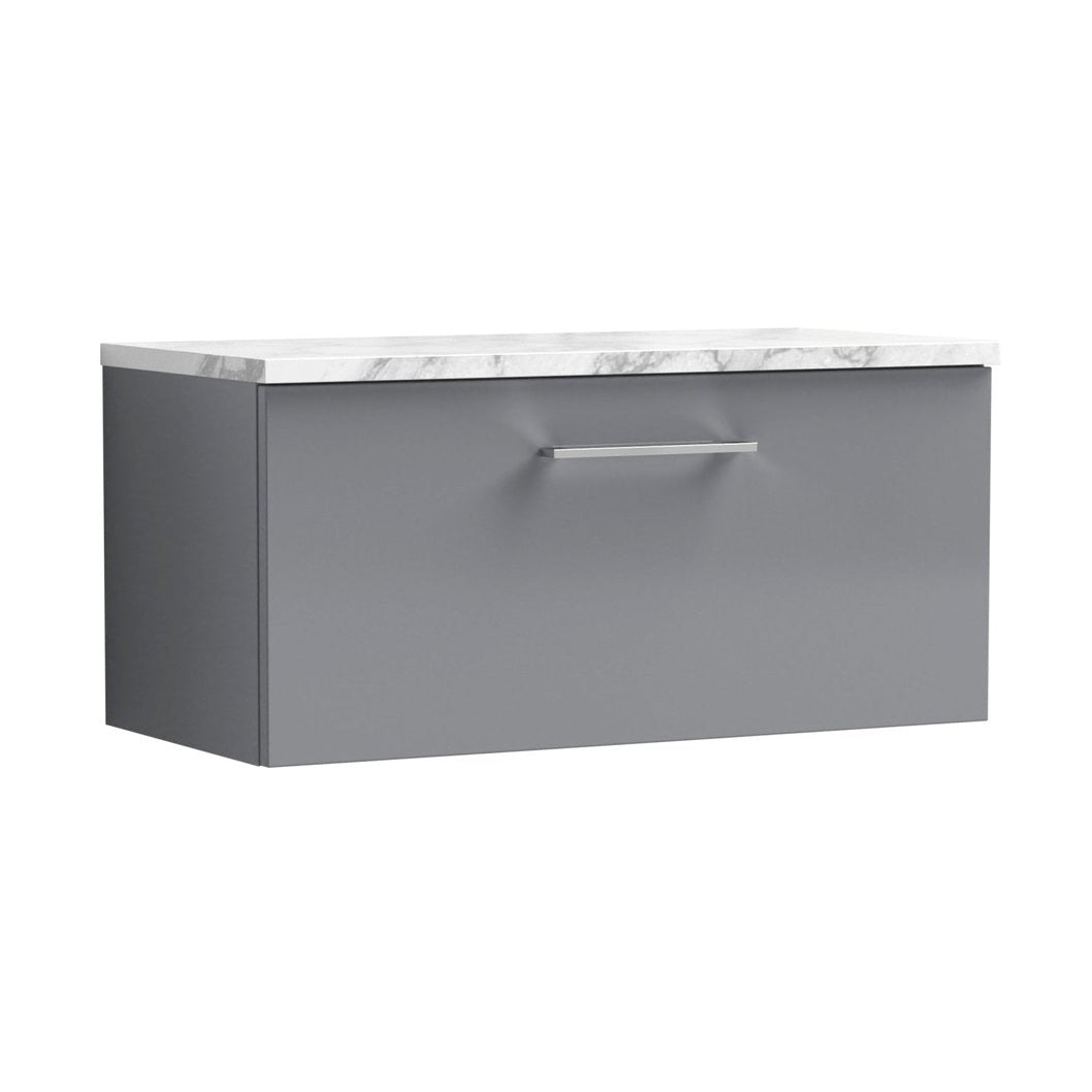 Nuie Arno 800mm Wall Hung 1-drawer Vanity & Laminate Worktop Contemporary Satin Grey MFC Painted Matt 381x805x390mm - JJ Building Materials