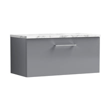 Nuie Arno 800mm Wall Hung 1-drawer Vanity & Laminate Worktop Contemporary Satin Grey MFC Painted Matt 381x805x390mm - JJ Building Materials