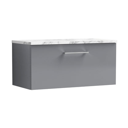 Nuie Arno 800mm Wall Hung 1-drawer Vanity & Laminate Worktop Contemporary Satin Grey MFC Painted Matt 381x805x390mm - JJ Building Materials