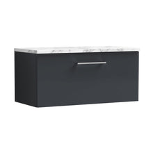 Nuie Arno 800mm Wall Hung 1-drawer Vanity & Laminate Worktop Contemporary Soft Black MFC Painted Matt 381x805x390mm - JJ Building Materials