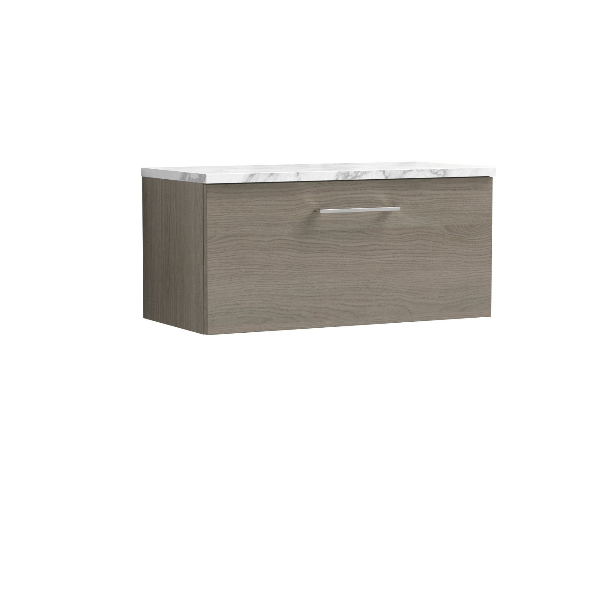 Nuie Arno 800mm Wall Hung 1-drawer Vanity & Laminate Worktop Contemporary Solace Oak MFC Textured Woodgrain 381x805x390mm - JJ Building Materials