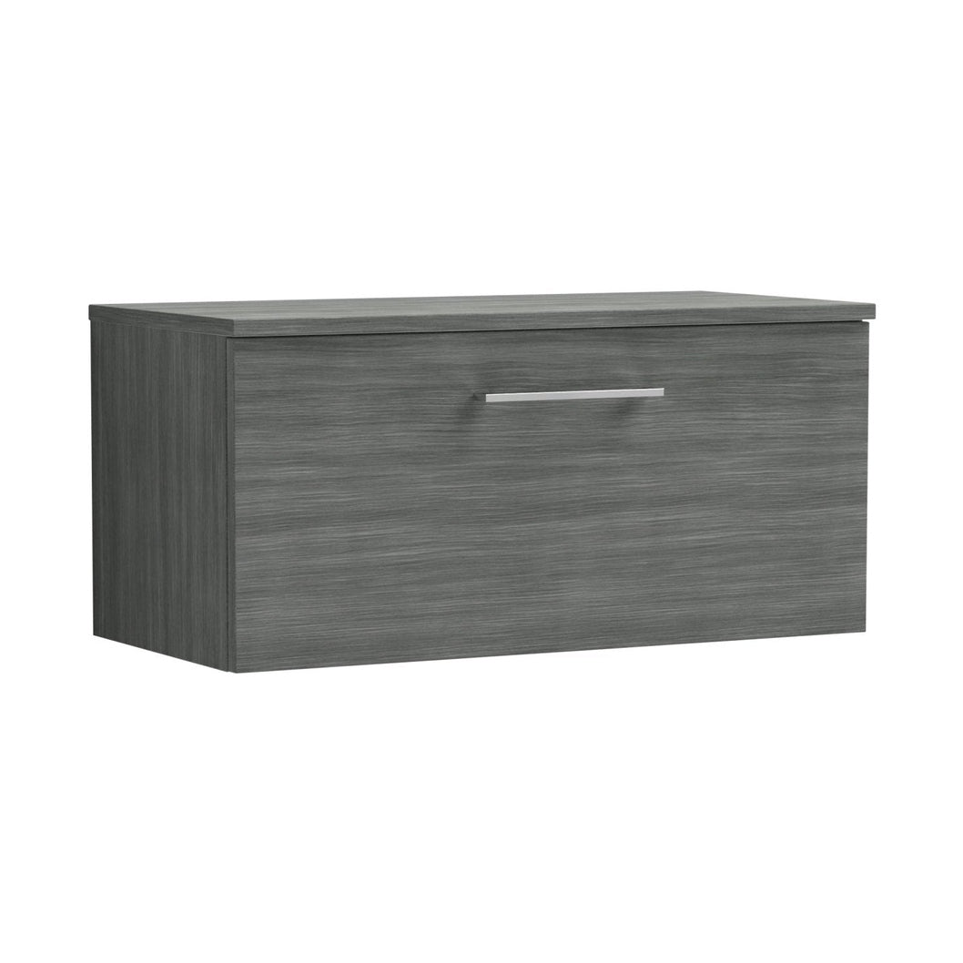 Nuie Arno 800mm Wall Hung 1 Drawer Vanity & Worktop Contemporary Anthracite Woodgrain MFC Textured Woodgrain 377x805x390mm - JJ Building Materials