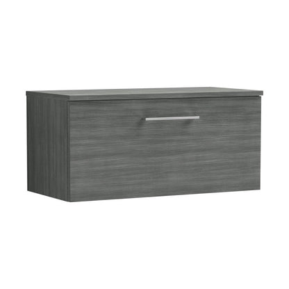 Nuie Arno 800mm Wall Hung 1 Drawer Vanity & Worktop Contemporary Anthracite Woodgrain MFC Textured Woodgrain 377x805x390mm - JJ Building Materials