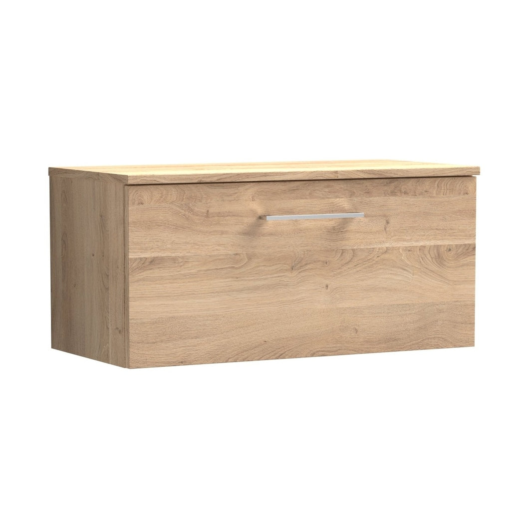Nuie Arno 800mm Wall Hung 1-drawer Vanity & Worktop Contemporary Bleached Oak MFC Textured Woodgrain 377x805x390mm - JJ Building Materials