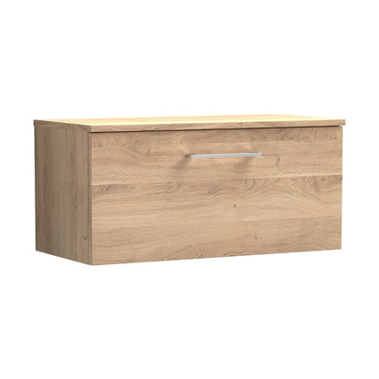 Nuie Arno 800mm Wall Hung 1-drawer Vanity & Worktop Contemporary Bleached Oak MFC Textured Woodgrain 377x805x390mm - JJ Building Materials