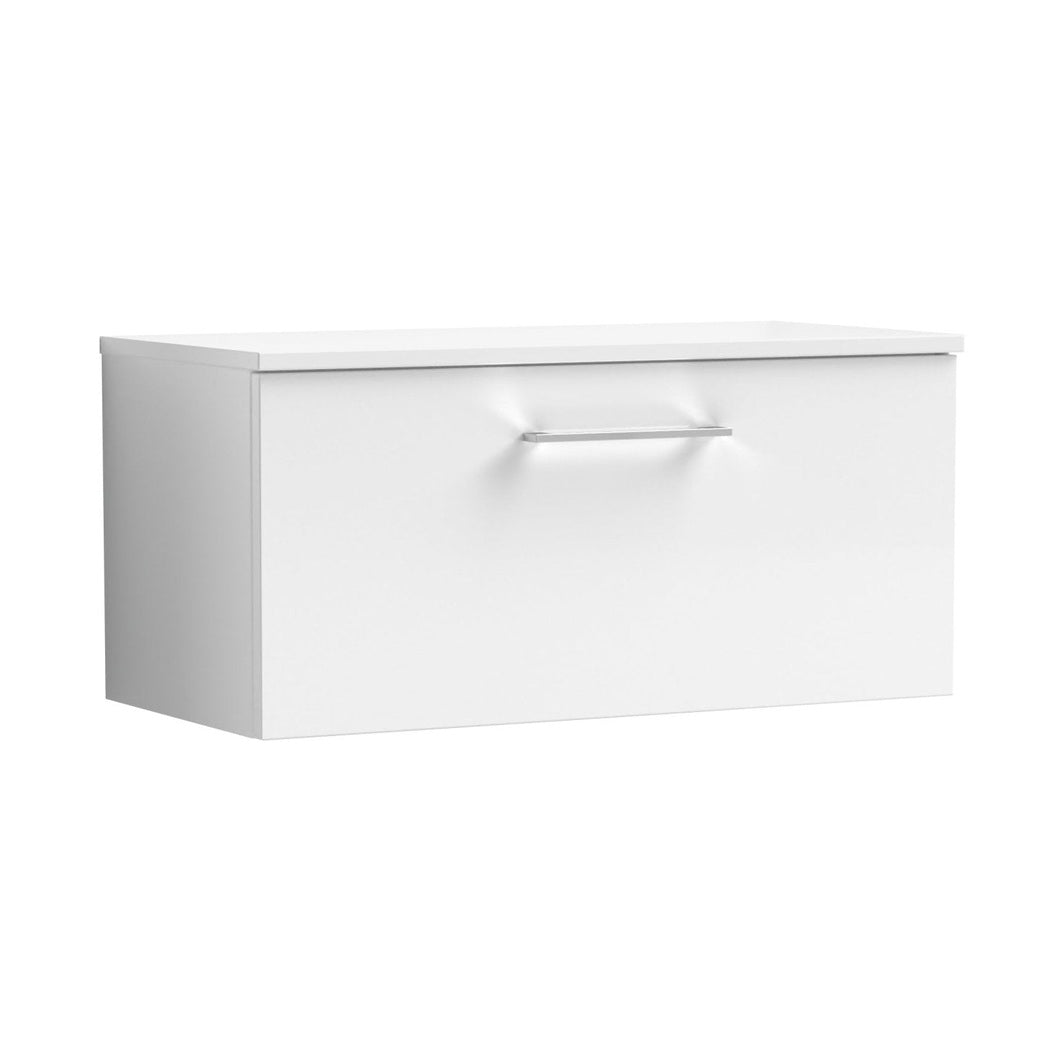 Nuie Arno 800mm Wall Hung 1 Drawer Vanity & Worktop Contemporary Gloss White MFC Painted Gloss 377x805x390mm - JJ Building Materials