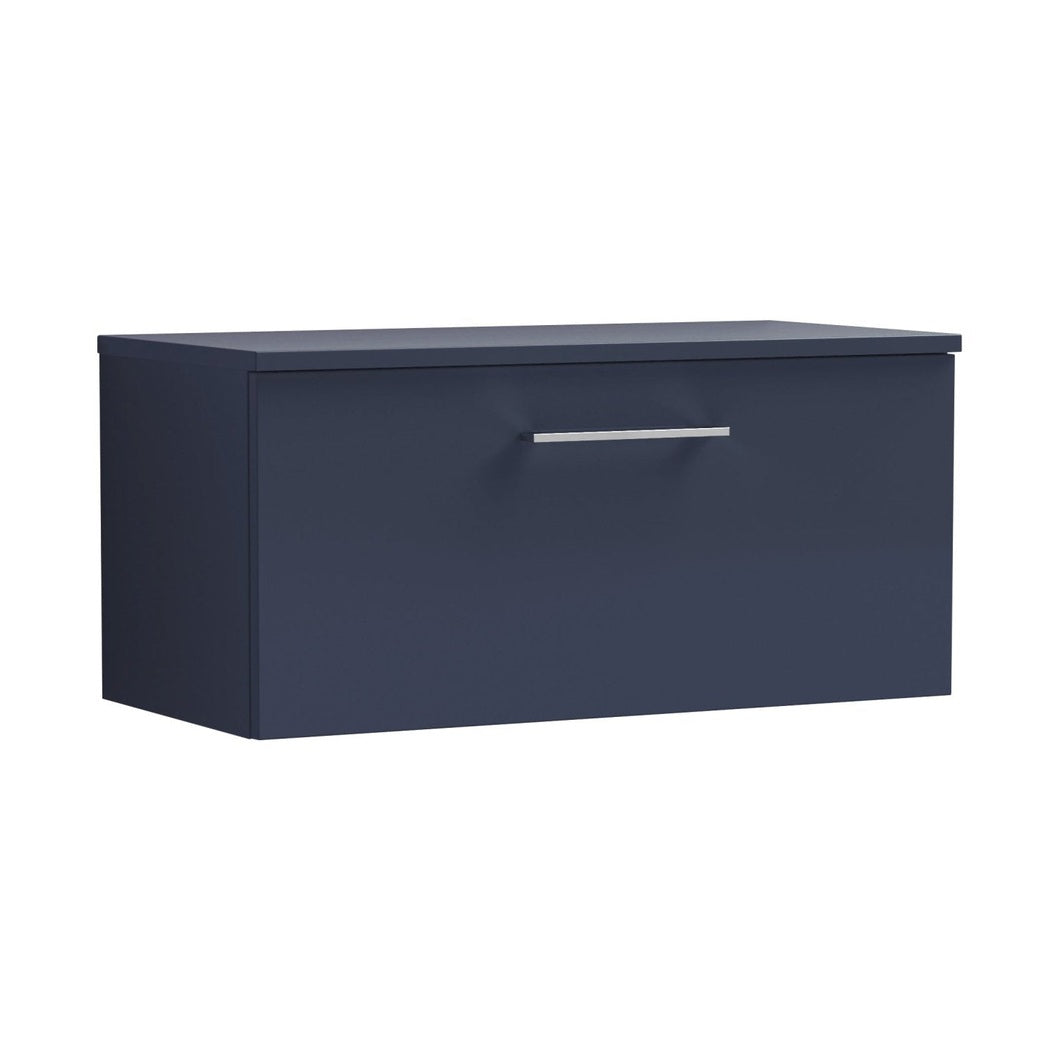 Nuie Arno 800mm Wall Hung 1-drawer Vanity & Worktop Contemporary Midnight Blue MFC Painted Matt 377x805x390mm - JJ Building Materials