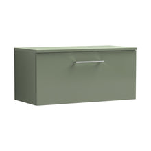 Nuie Arno 800mm Wall Hung 1 Drawer Vanity & Worktop Contemporary Satin Green MFC Painted Matt 377x805x390mm - JJ Building Materials