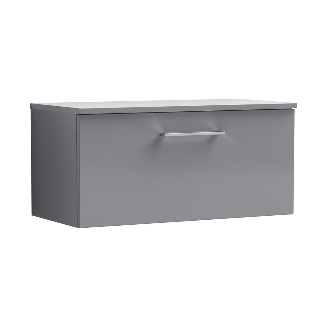 Nuie Arno 800mm Wall Hung 1 Drawer Vanity & Worktop Contemporary Satin Grey MFC Painted Matt 377x805x390mm - JJ Building Materials