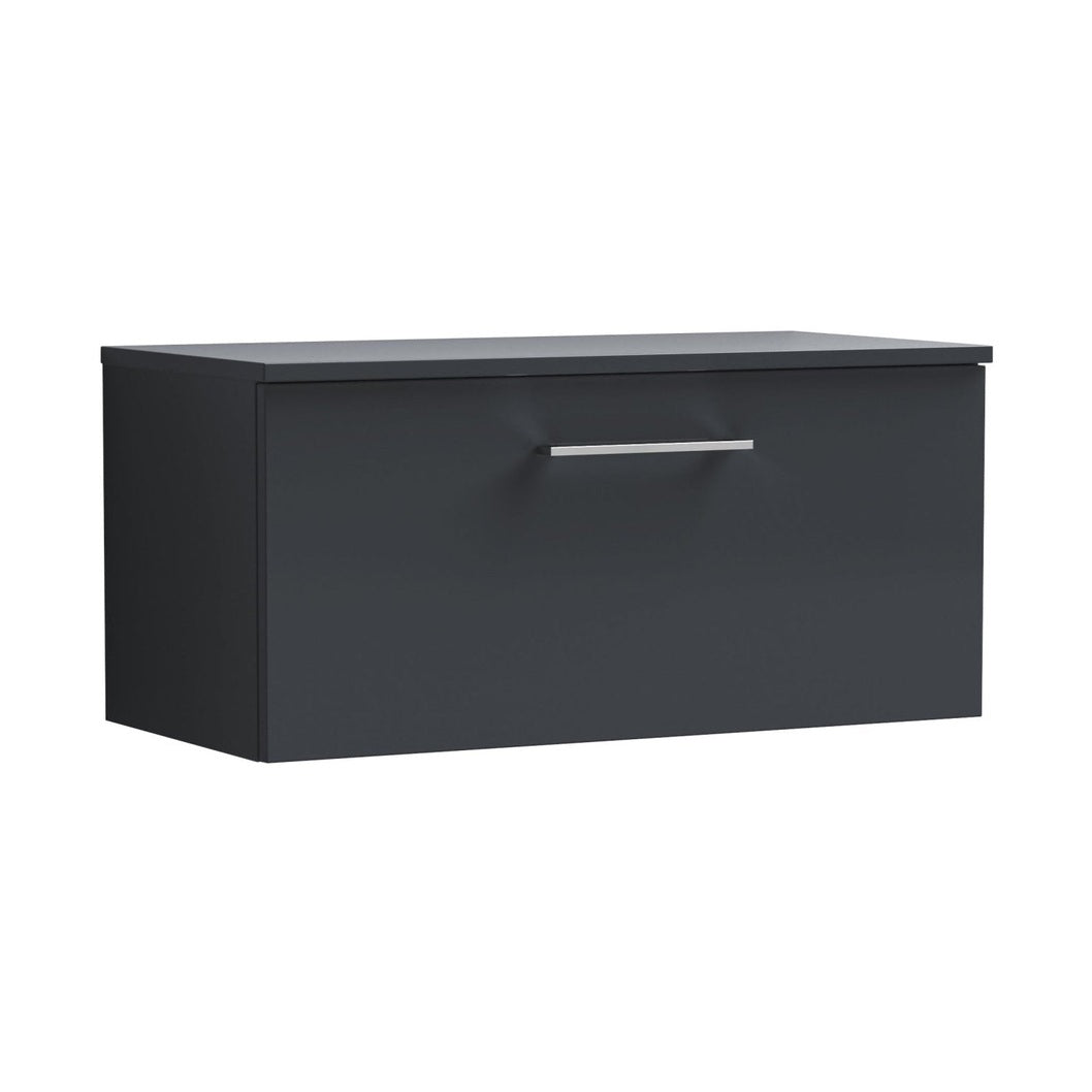 Nuie Arno 800mm Wall Hung 1 Drawer Vanity & Worktop Contemporary Soft Black MFC Painted Matt 377x805x390mm - JJ Building Materials