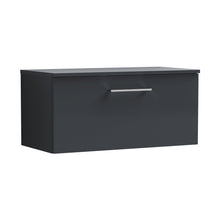 Nuie Arno 800mm Wall Hung 1 Drawer Vanity & Worktop Contemporary Soft Black MFC Painted Matt 377x805x390mm - JJ Building Materials