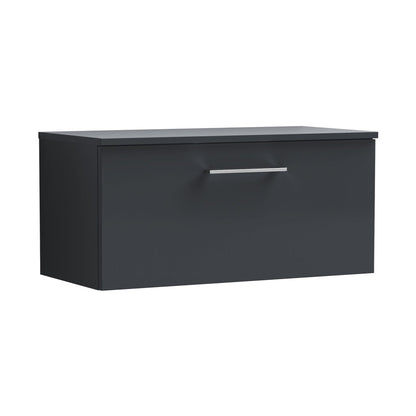 Nuie Arno 800mm Wall Hung 1 Drawer Vanity & Worktop Contemporary Soft Black MFC Painted Matt 377x805x390mm - JJ Building Materials
