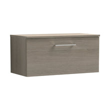 Nuie Arno 800mm Wall Hung 1 Drawer Vanity & Worktop Contemporary Solace Oak MFC Textured Woodgrain 377x805x390mm - JJ Building Materials