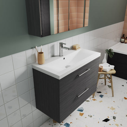 Nuie Arno 800mm Wall Hung 2 Drawer Vanity & Basin 1 Contemporary Anthracite Woodgrain MFC Textured Woodgrain 579x810x390mm - JJ Building Materials