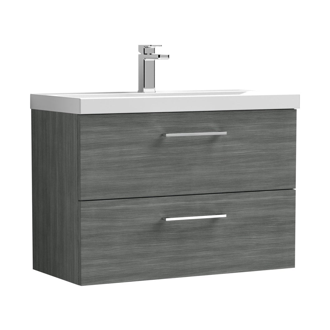 Nuie Arno 800mm Wall Hung 2 Drawer Vanity & Basin 1 Contemporary Anthracite Woodgrain MFC Textured Woodgrain 579x810x390mm - JJ Building Materials