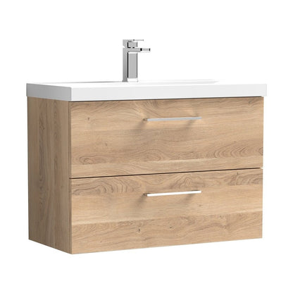 Nuie Arno 800mm Wall Hung 2-drawer Vanity & Basin 1 Contemporary Bleached Oak MFC Textured Woodgrain 580x810x390mm - JJ Building Materials