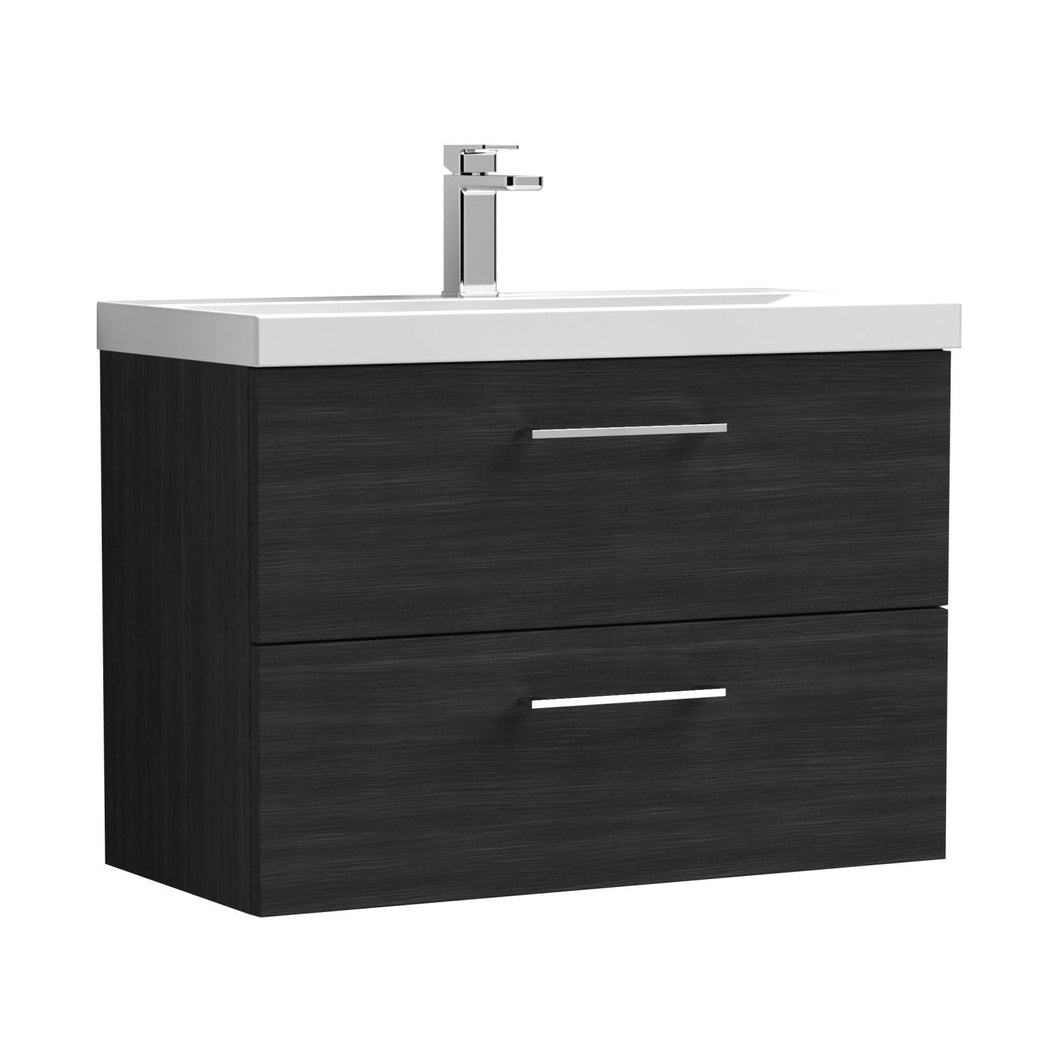 Nuie Arno 800mm Wall Hung 2 Drawer Vanity & Basin 1 Contemporary Charcoal Black 579x810x390mm - JJ Building Materials