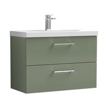Nuie Arno 800mm Wall Hung 2 Drawer Vanity & Basin 1 Contemporary Satin Green MFC Painted Matt 579x810x390mm - JJ Building Materials