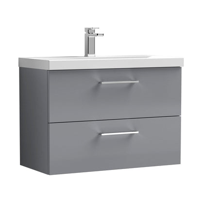 Nuie Arno 800mm Wall Hung 2 Drawer Vanity & Basin 1 Contemporary Satin Grey 579x810x390mm - JJ Building Materials