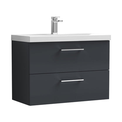 Nuie Arno 800mm Wall Hung 2 Drawer Vanity & Basin 1 Contemporary Soft Black MFC Painted Matt 579x810x390mm - JJ Building Materials