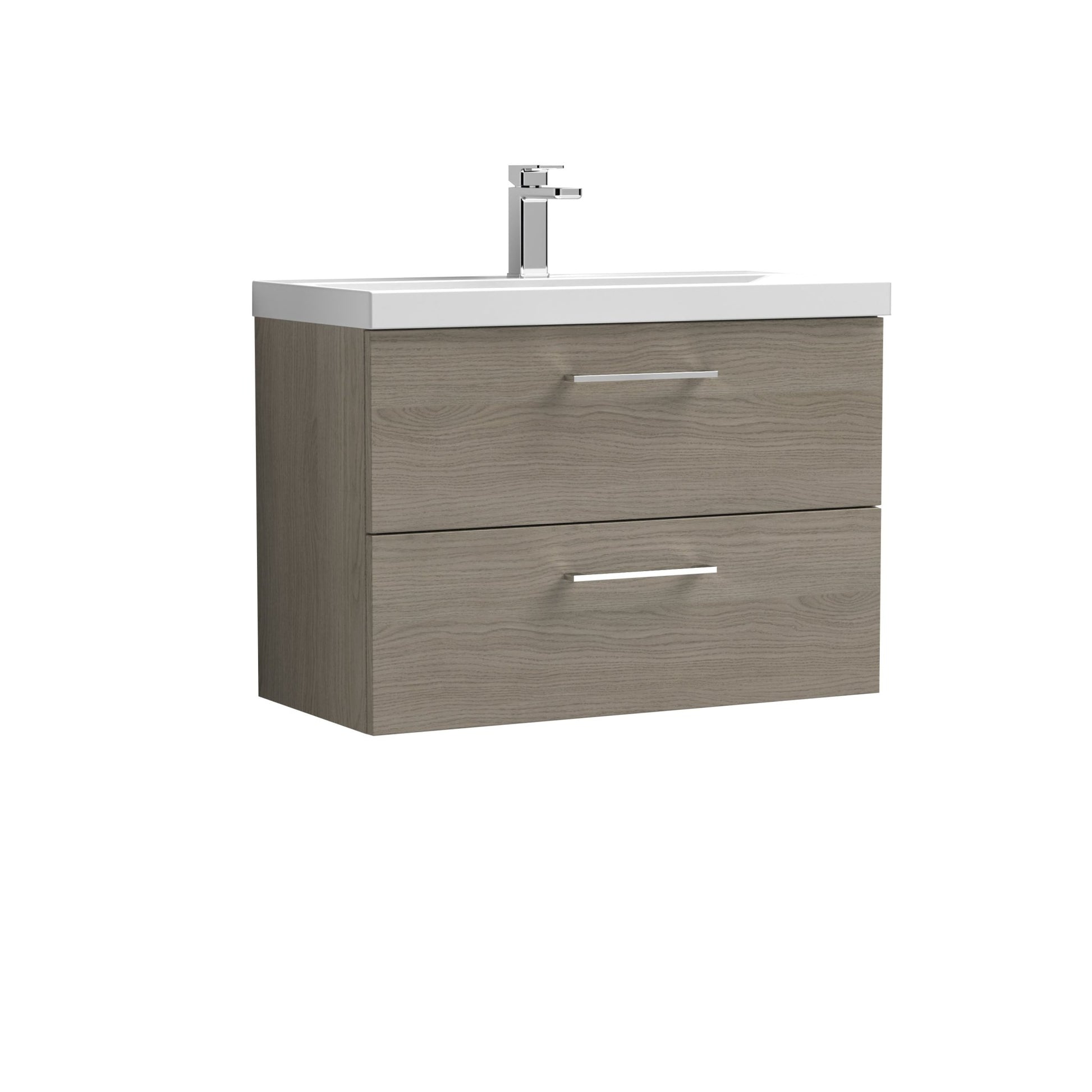 Nuie Arno 800mm Wall Hung 2 Drawer Vanity & Basin 1 Contemporary Solace Oak MFC Textured Woodgrain 579x810x390mm - JJ Building Materials