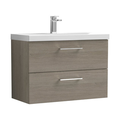 Nuie Arno 800mm Wall Hung 2 Drawer Vanity & Basin 1 Contemporary Solace Oak MFC Textured Woodgrain 579x810x390mm - JJ Building Materials