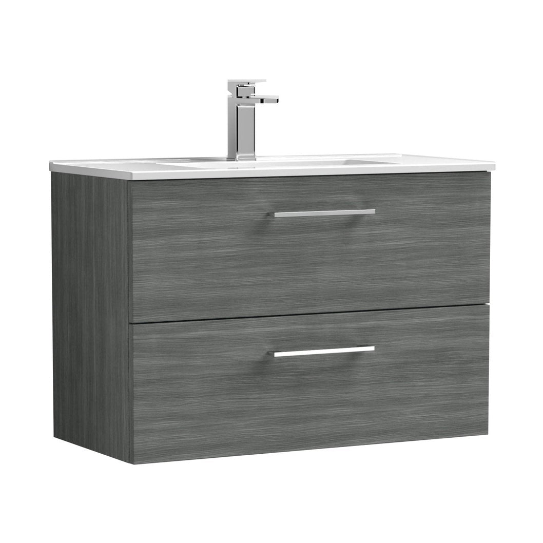 Nuie Arno 800mm Wall Hung 2 Drawer Vanity & Basin 2 Contemporary Anthracite Woodgrain MFC Textured Woodgrain 557x800x390mm - JJ Building Materials