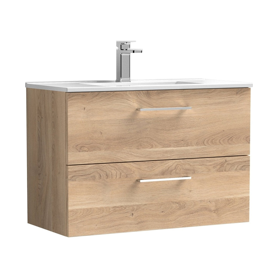 Nuie Arno 800mm Wall Hung 2-drawer Vanity & Basin 2 Contemporary Bleached Oak 558x800x390mm - JJ Building Materials
