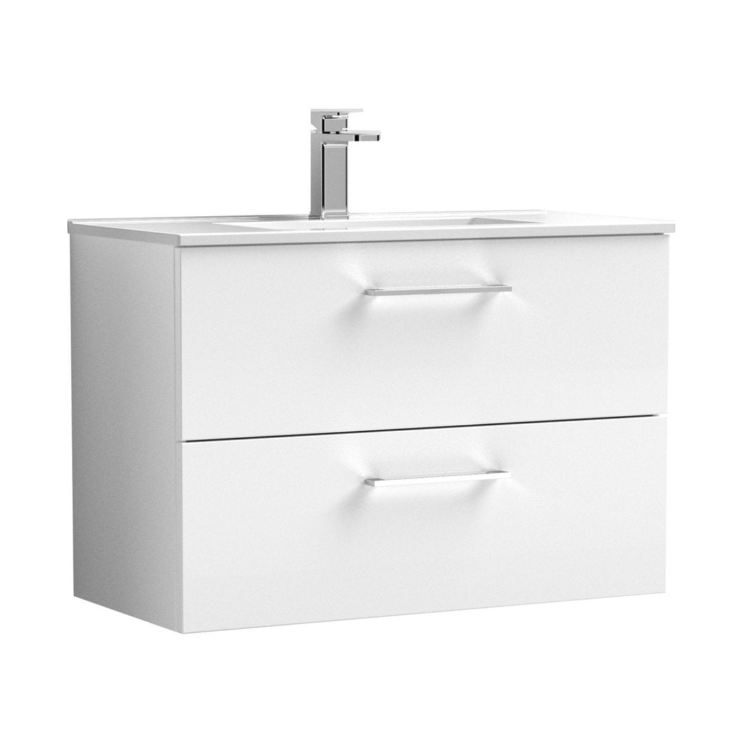 Nuie Arno 800mm Wall Hung 2 Drawer Vanity & Basin 2 Contemporary Gloss White MDF Painted Gloss 557x800x390mm - JJ Building Materials